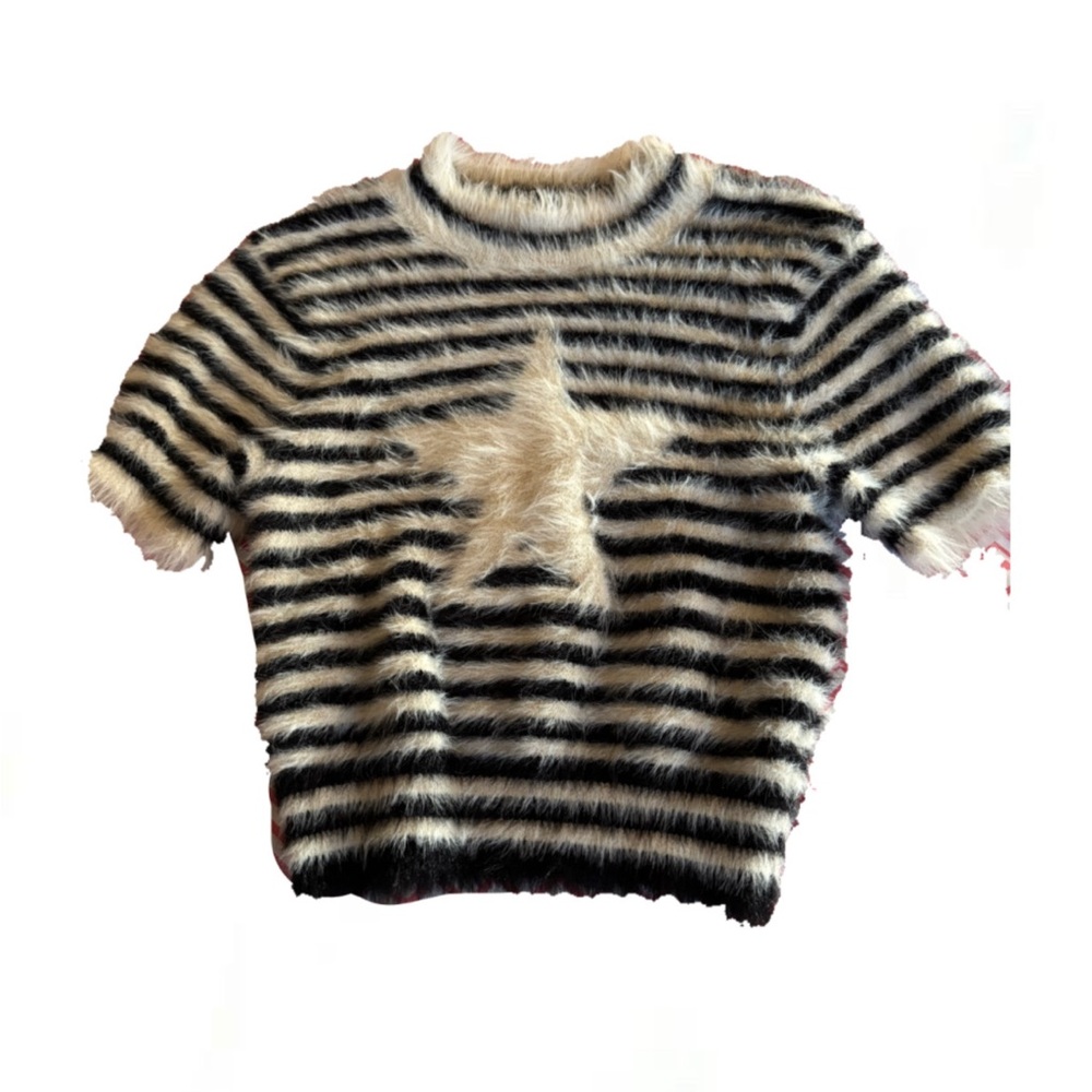Kimchi Blue Black and White Striped Furry Crop Top